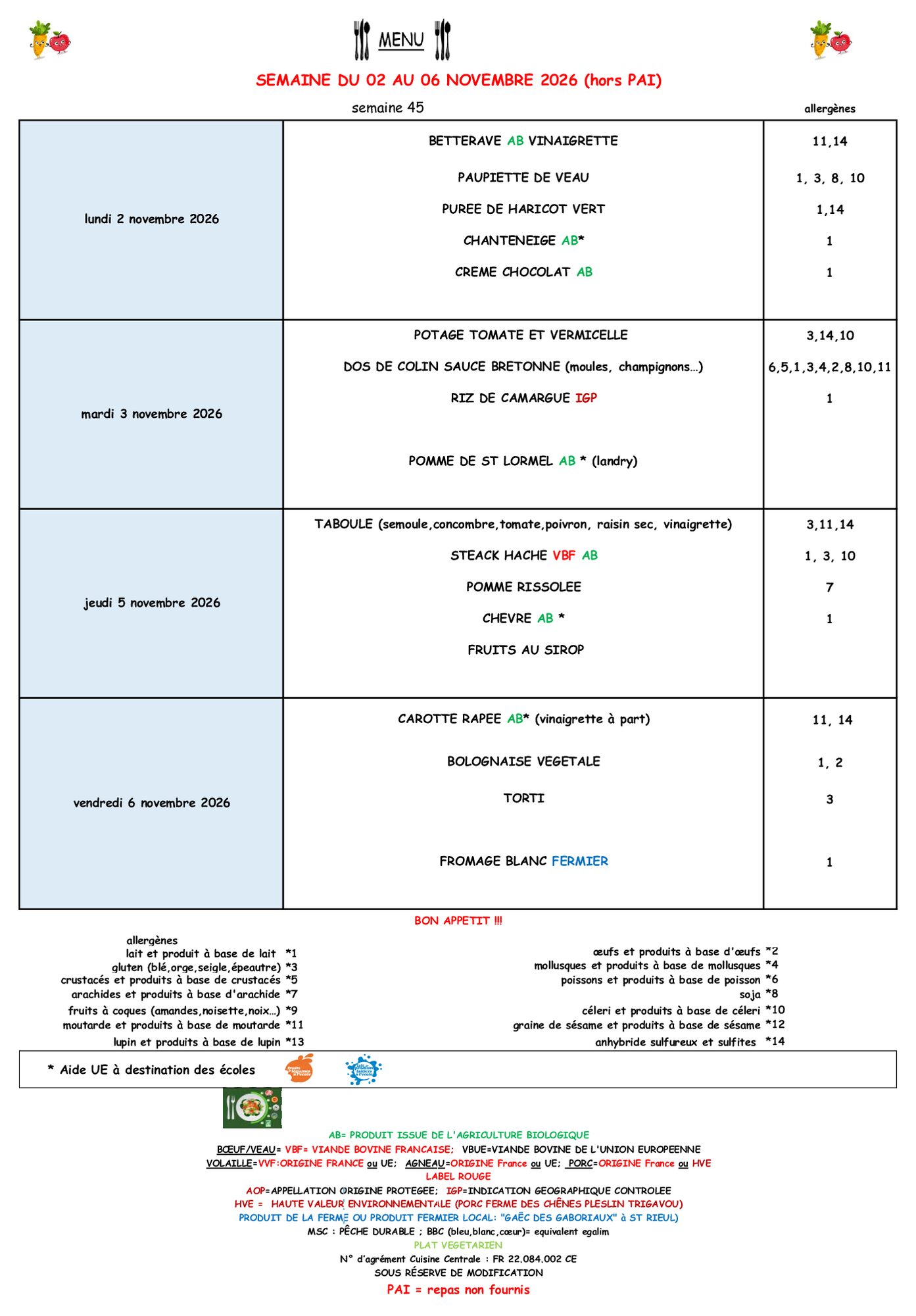 Menus du 2 au 6 novembre 2026 — page 1 sur 2